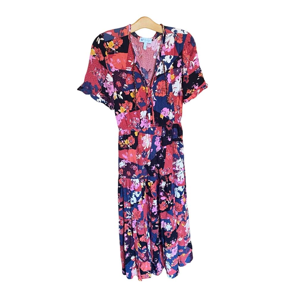 Jessica Simpson Patchwork Floral Boho Maxi Dress Size Medium cottagecore